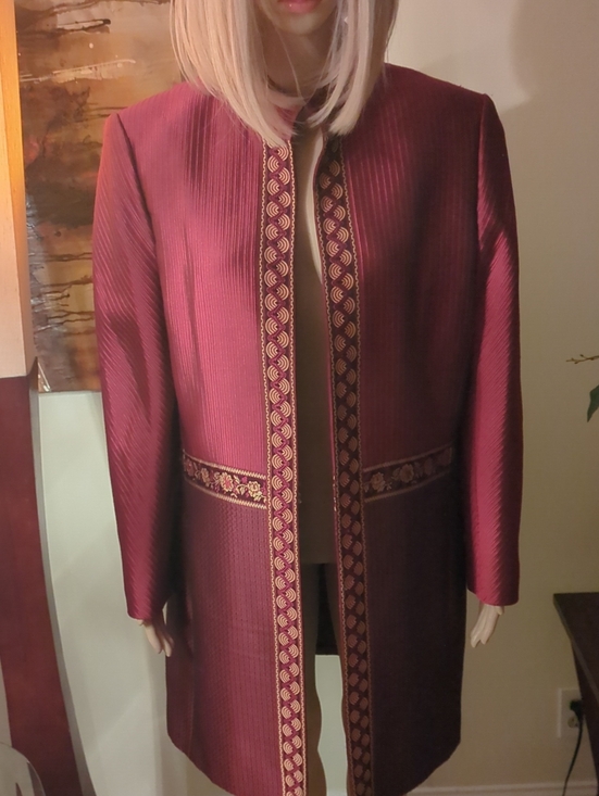 Dana Buchman Jackets & Blazers - Dana Buchman Burgundy Long Embroidered Open-Front Jacket